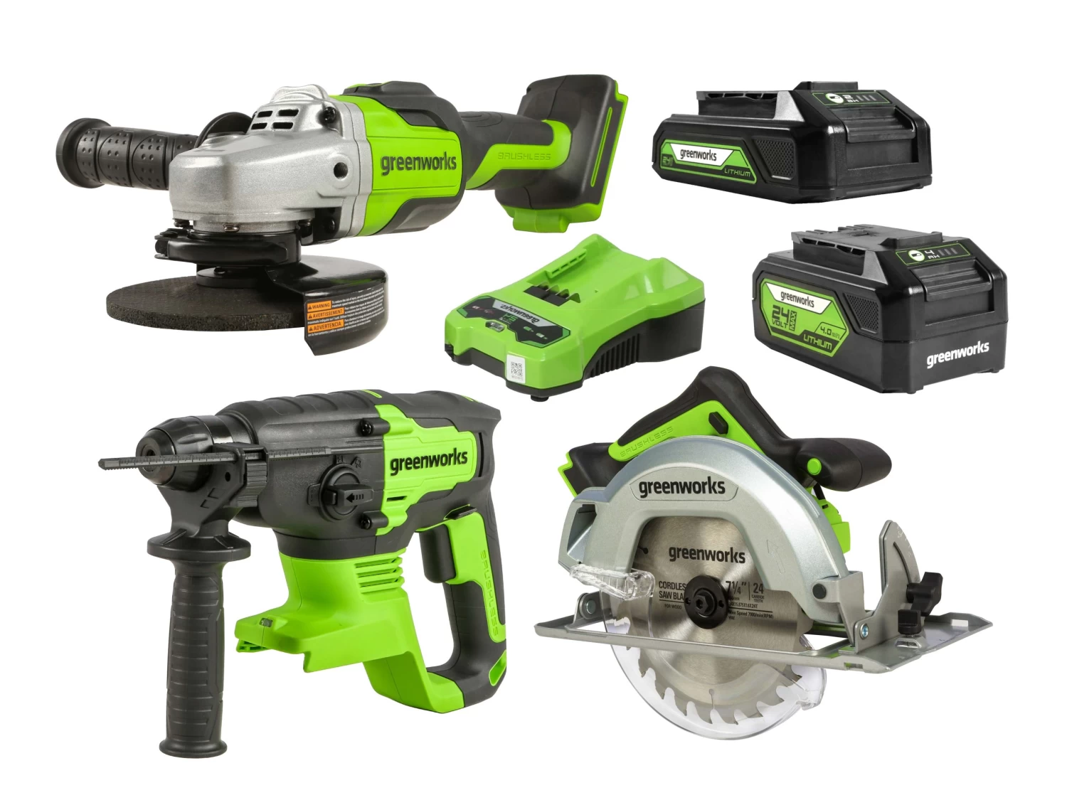 Greenworks 24V Saw Hammer Grind 3 Piece 2.0/4.0Ah Kit