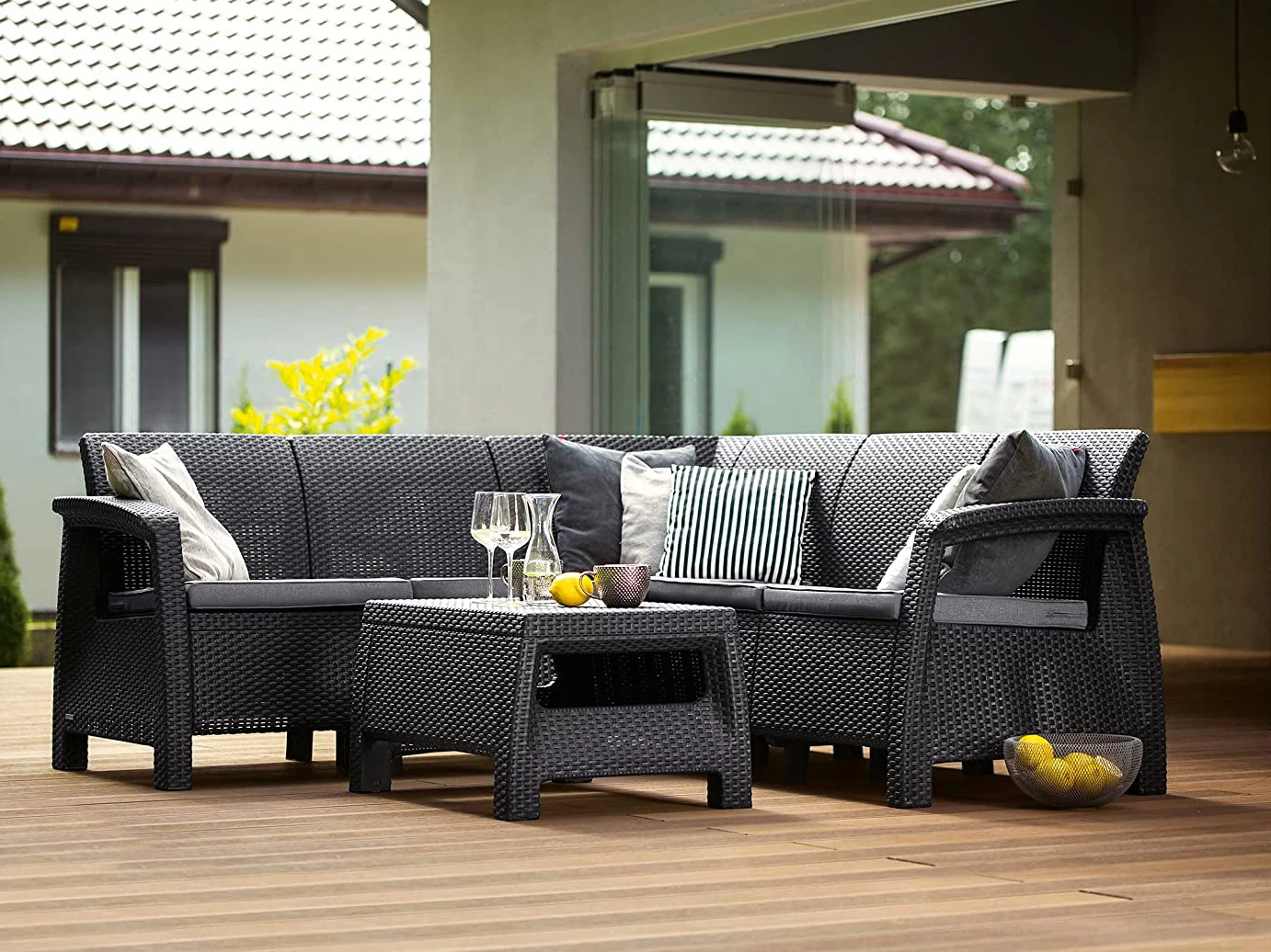 Keter Corfu Outdoor Corner Suite Charcoal 4 Keter Corfu Outdoor Corner Suite Charcoal - Image 2