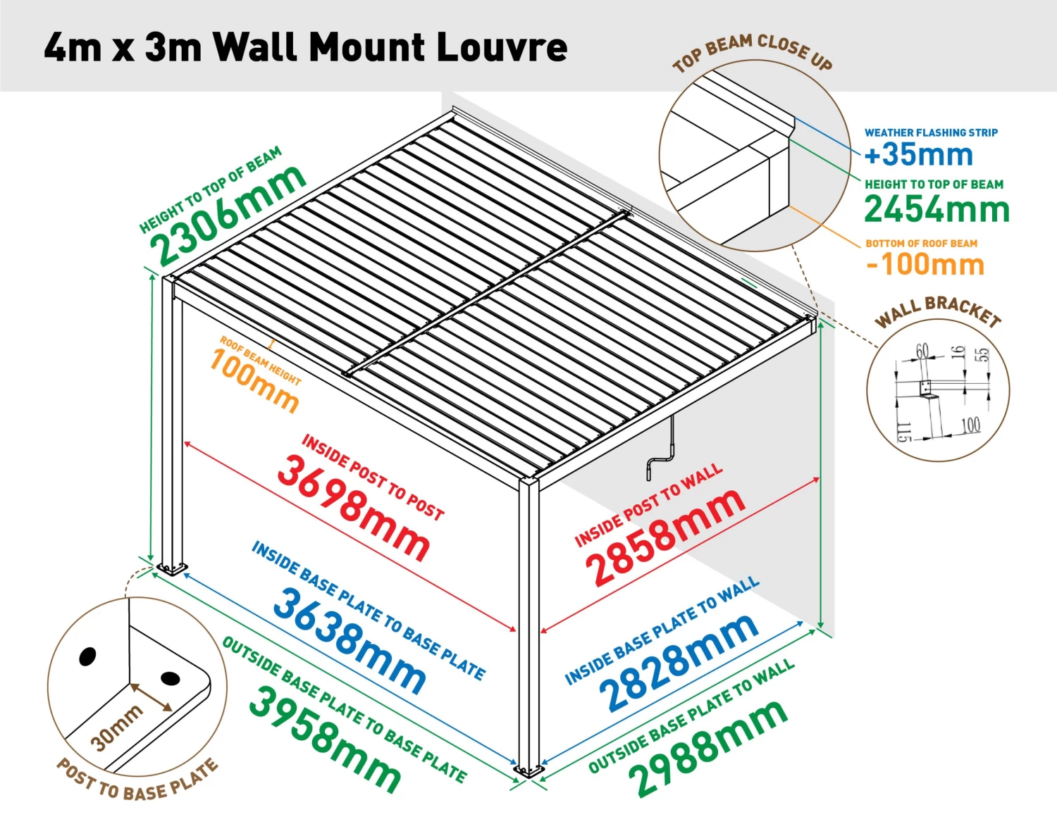 Louvre Roof System Wall Mount 4m X 3m Charcoal 9 Louvre Roof System Wall Mount 4m X 3m Charcoal - Image 7