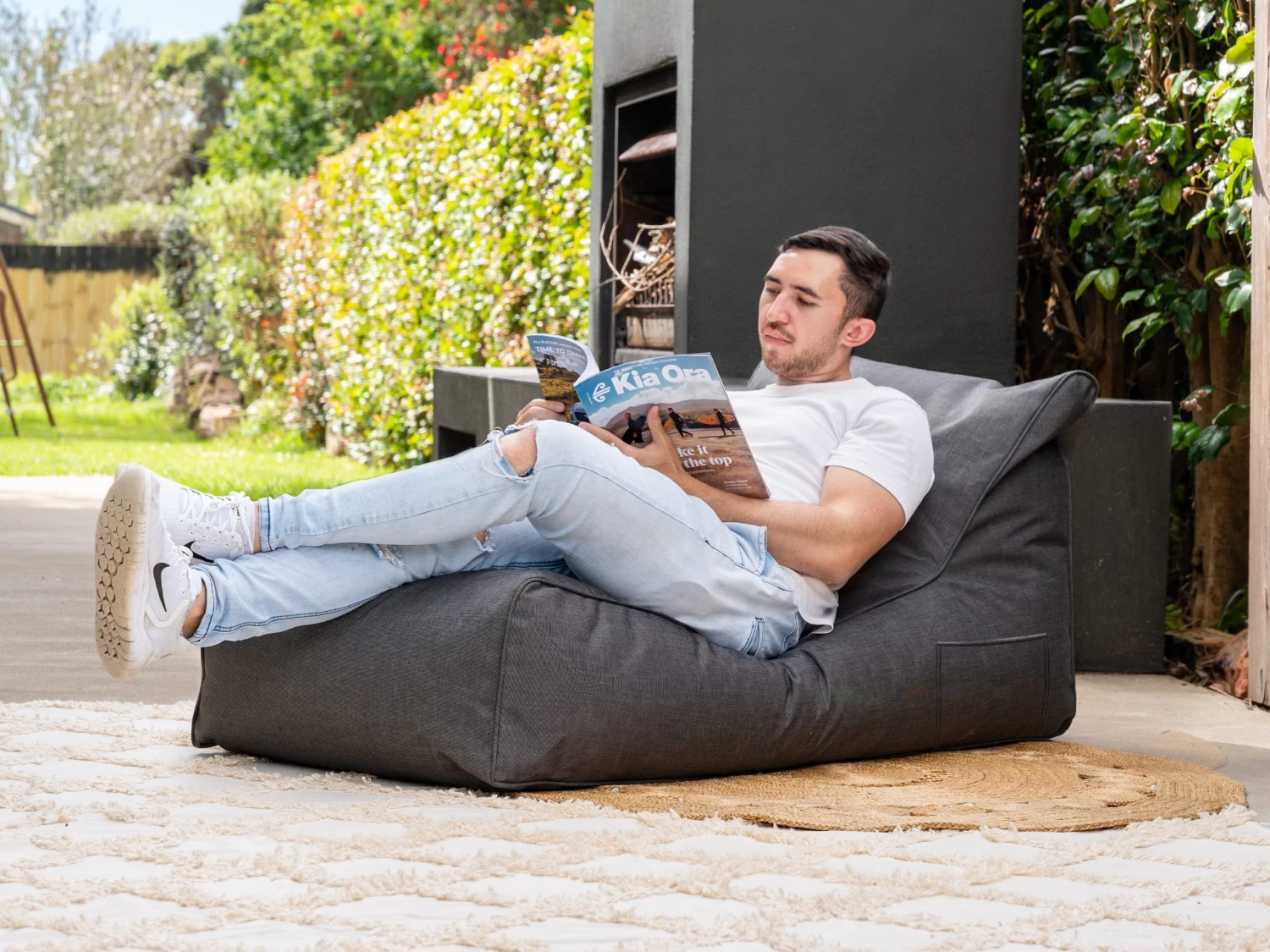 Outdoor Bean Bag Lounger Canvas Coal 4 Outdoor Bean Bag Lounger Canvas Coal - Image 2