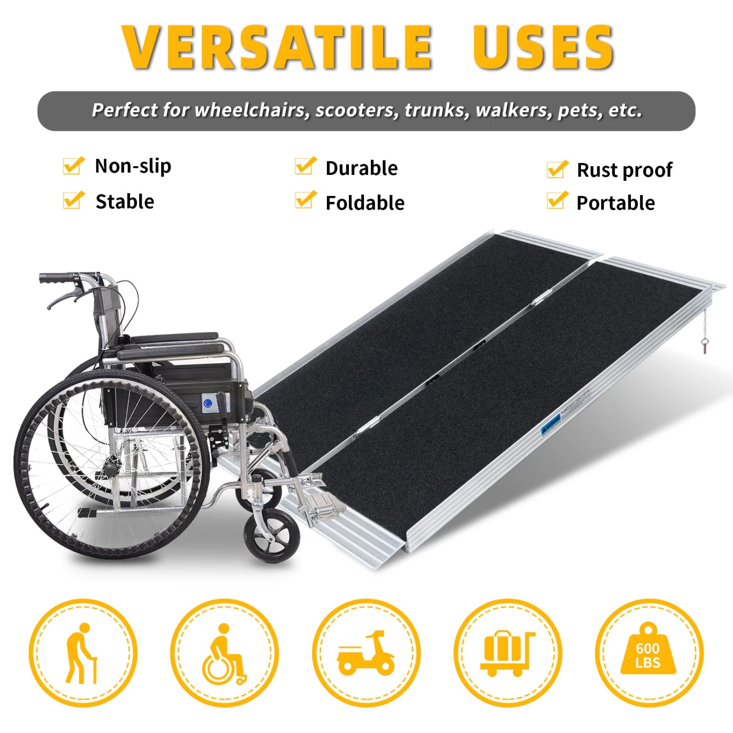 Folding Wheelchair Access Ramp Non Slip 1.2m 4 Folding Wheelchair Access Ramp Non Slip 1.2m - Image 2