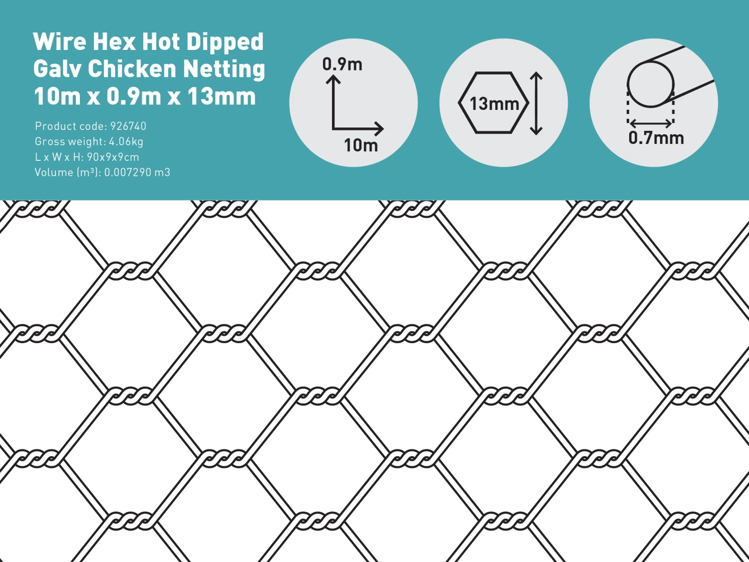 Wire Hex Hot Dipped Galv Chicken Netting 10m X 0.9m X 13mm - Image 3