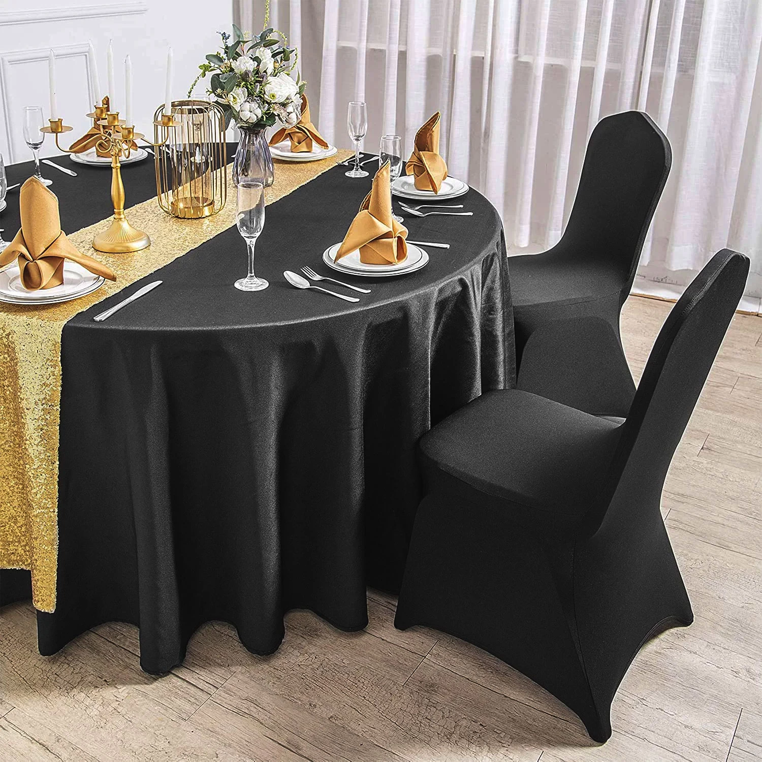 Stretch Fit Chair Cover - Pack Of 6 Black 5 Stretch Fit Chair Cover - Pack Of 6 Black - Image 3