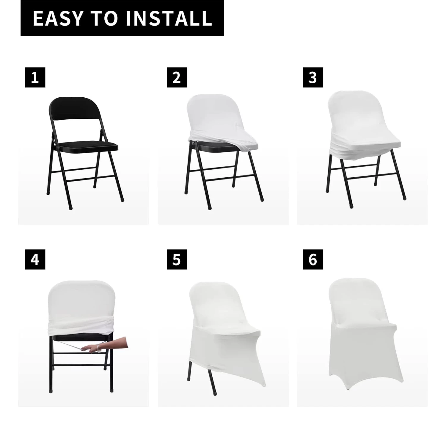 Stretch Fit Chair Cover - Pack Of 6 Black 8 Stretch Fit Chair Cover - Pack Of 6 Black - Image 6