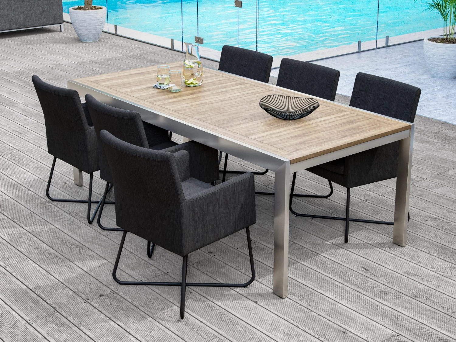 Quarterdeck Outdoor Dining Table With Berg Dining Chairs - Image 3