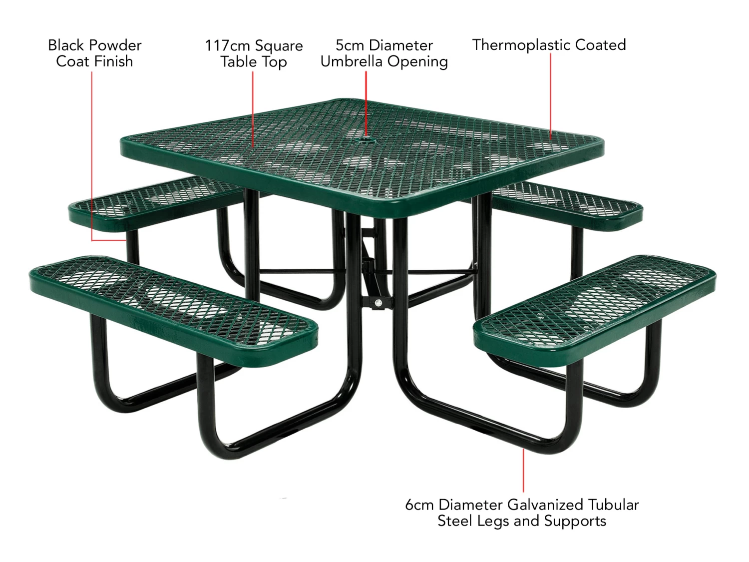 Picnic Table Square 8 Seater Commercial - Green 4 Picnic Table Square 8 Seater Commercial - Green - Image 2