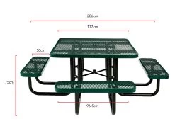 Picnic Table Square 8 Seater Commercial - Green 11 Picnic Table Square 8 Seater Commercial - Green -Gardena Store ag4hur1 green picnic table square 8 seater green 3b