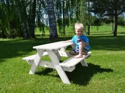 Lisbet Kids Wooden White Picnic Table 7 Lisbet Kids Wooden White Picnic Table -Gardena Store am19 0909 lisbet kids park bench white 2
