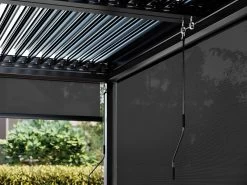 Louvre Roof System Mesh Blind 3.7m Charcoal -Gardena Store black mesh blinds close up black b