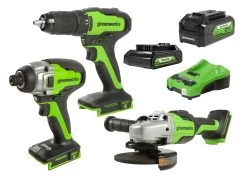 Greenworks 24V Drill Drive Grind 3 Piece 2.0/4.0Ah Kit -Gardena Store gw24vddg greenworks drill impact grinder 24v combo 1b