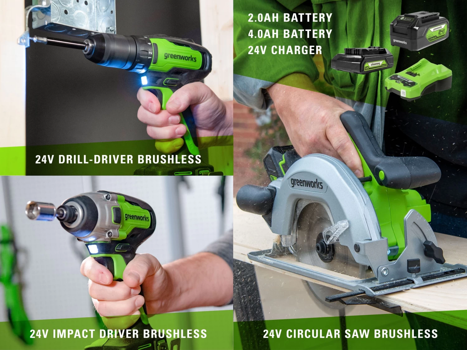 Greenworks 24V Drill Drive Saw 3 Piece 2.0/4.0Ah Kit 10 Greenworks 24V Drill Drive Saw 3 Piece 2.0/4.0Ah Kit - Image 8