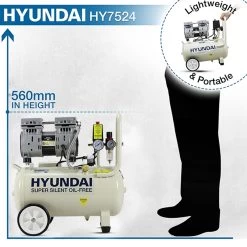 Hyundai Air Compressor Oil Free Low Noise 1HP 24L -Gardena Store hy7524 hyundai air compressor 24l oil free low noise 1hp 6