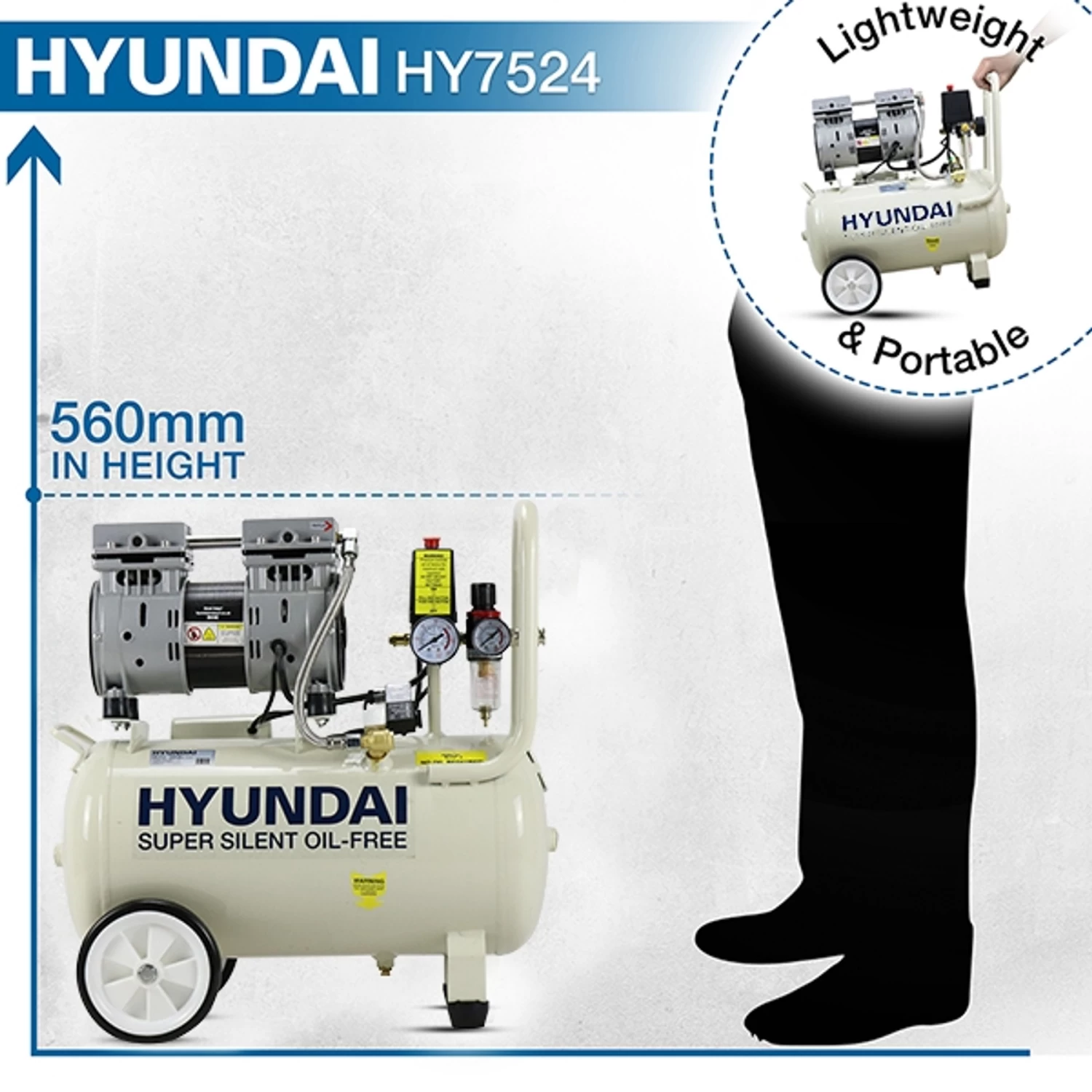 Hyundai Air Compressor Oil Free Low Noise 1HP 24L - Image 6