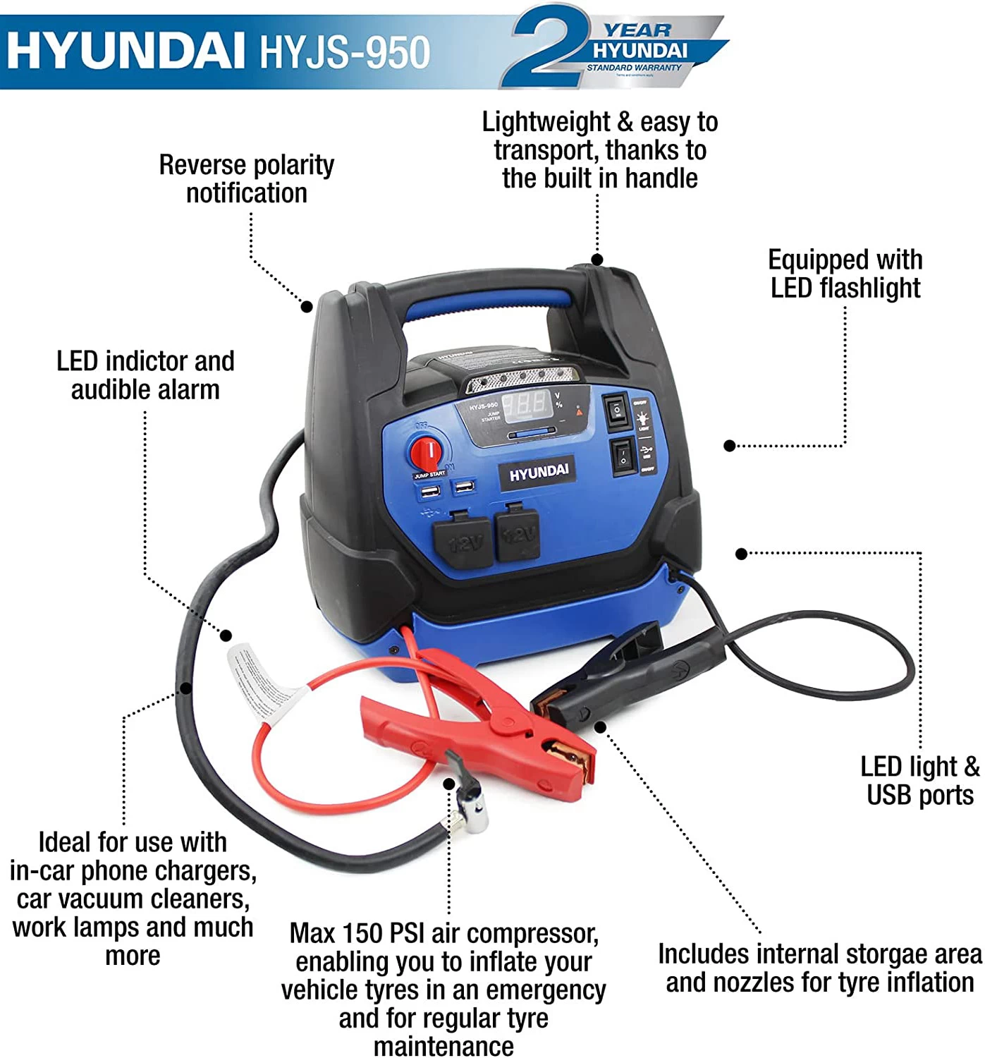 Hyundai Jump Start + Power Bank + Compressor 12000mAh 8 Hyundai Jump Start + Power Bank + Compressor 12000mAh - Image 6