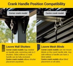 Louvre Roof System Mesh Blind 3.7m Charcoal -Gardena Store louvre blinds shutters crank position compatibility 1