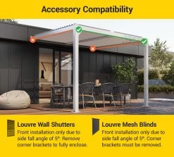 Louvre Roof System Wall Mount 4m X 3m White -Gardena Store louvre blinds shutterswall mount compatibility 1c 6