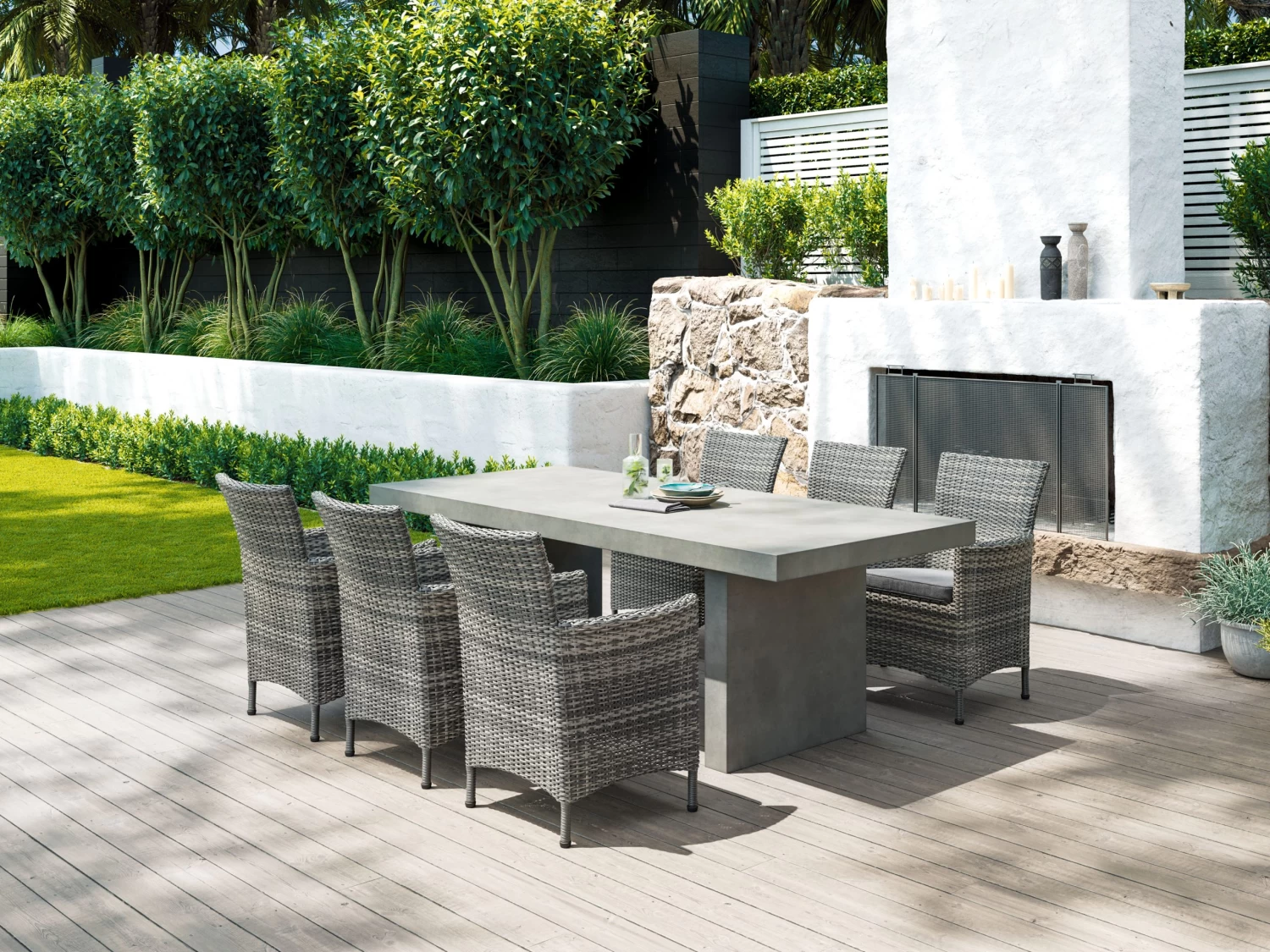 Modulo Concrete Outdoor Dining Table With Elba Rattan Chairs 5 Modulo Concrete Outdoor Dining Table With Elba Rattan Chairs - Image 3