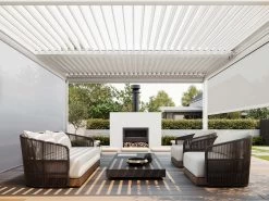 Louvre Roof System Mesh Blind 3.7m White -Gardena Store white mesh blinds underneathe white 1c 1