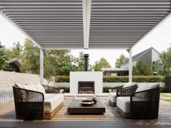 Louvre Roof System Wall Mount 4m X 3m White -Gardena Store white wall mounted louvre underneathe 4x4 2